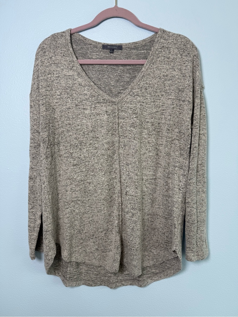 V-Neck Long Sleeve Top - Heather Taupe by A New Day